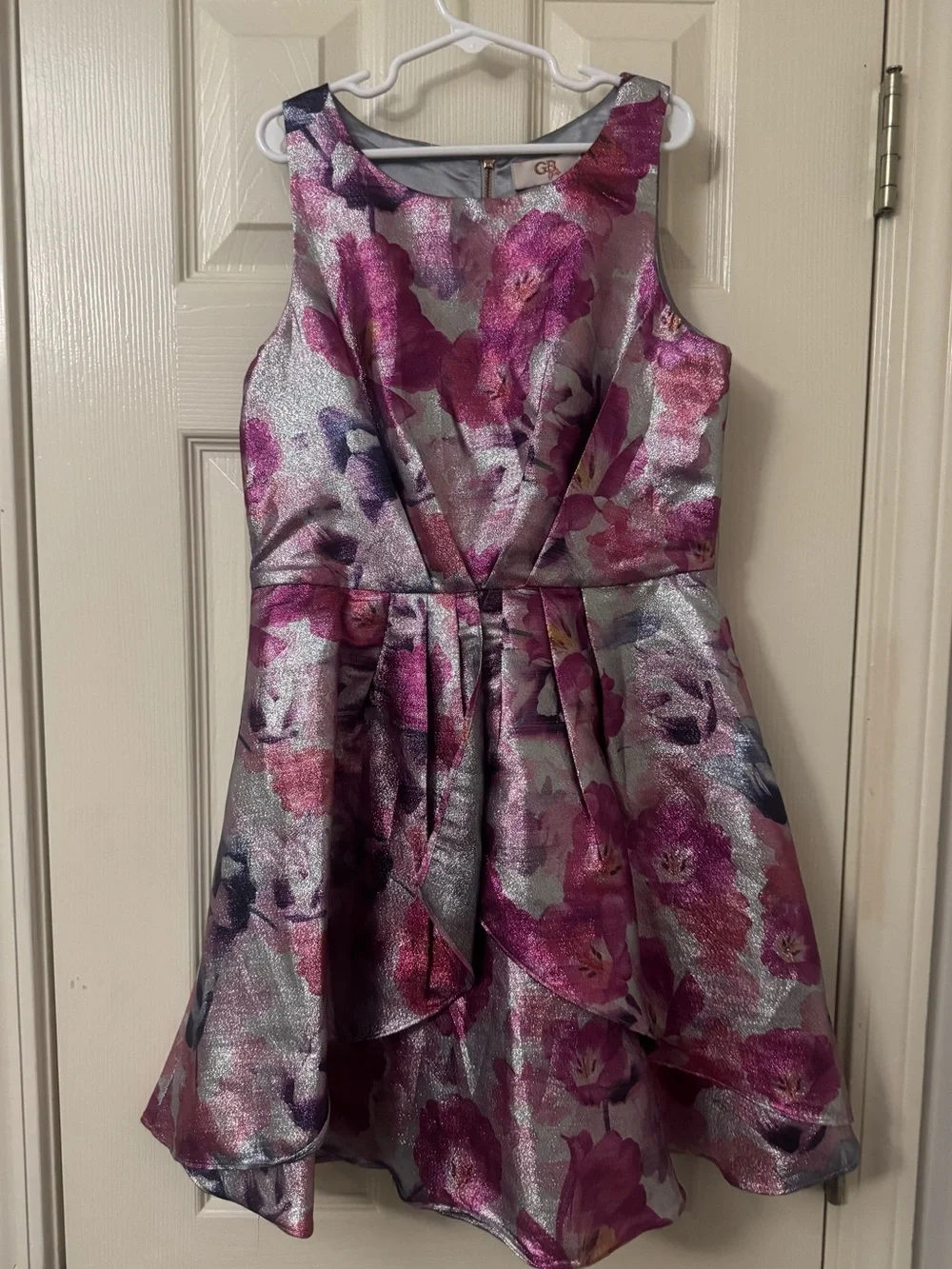 GB Girls Pink and Silver Floral Tiered Party Dress